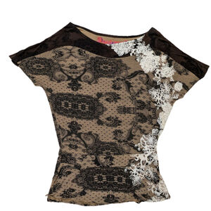 Whimsigoth Y2K Stretch Knit Tunic | Desigual | Dark Romantic Lace Print S/M